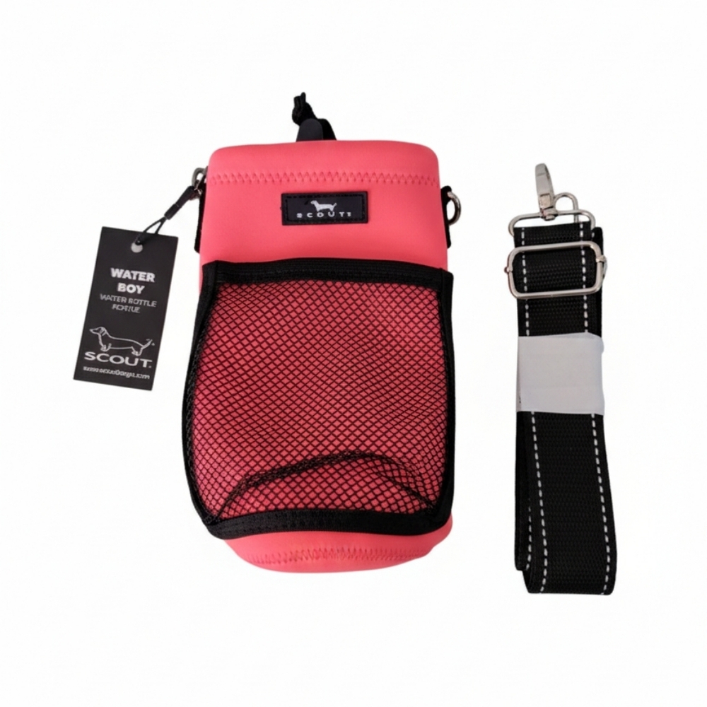 Scout Coral Water Bottle Koozie with Black Strap